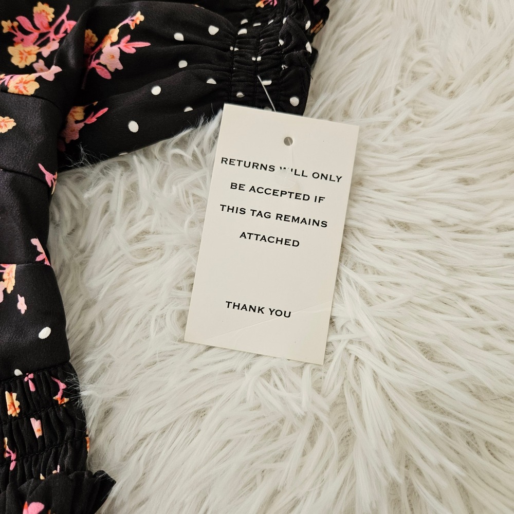 For Love & Lemons Camellia Black Floral Polka Dot Belted Mini Dress Sz S - Picture 4 of 10